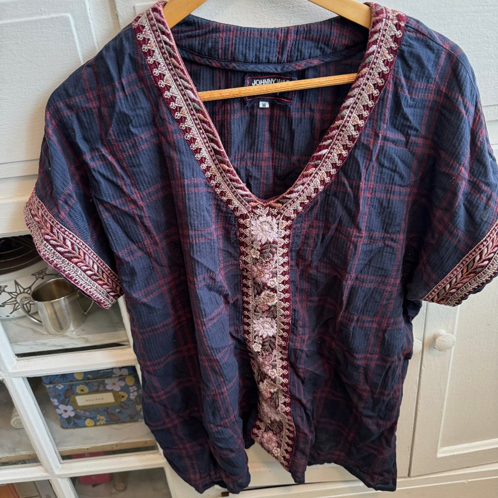 Johnny Was Plaid Floral Blouse